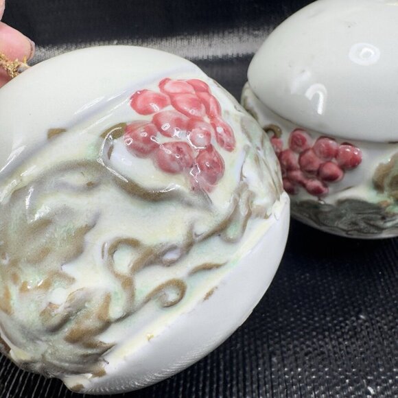 Vintage Hand Thrown Art Pottery Ornaments Grape Vines Hand Made Round Orbs Set 2 - Picture 8 of 15